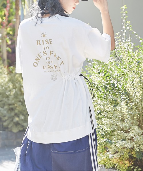 CUBE SUGAR(キューブシュガー)の「OE天竺カットソードロストバックプリントTシャツ(Tシャツ/カットソー・レディース・イエロー/スミクロ/ホワイト/サックスブルー・M)」の1枚目の写真