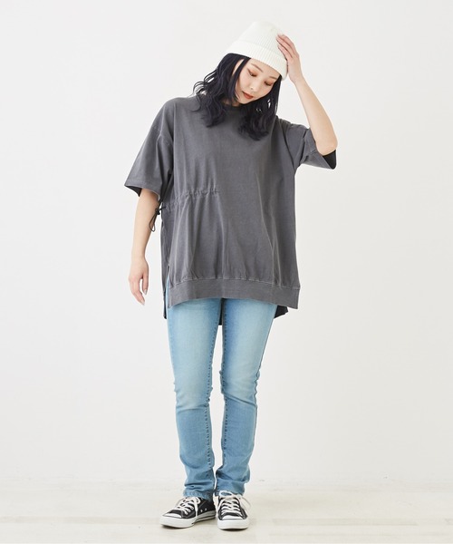 CUBE SUGAR(キューブシュガー)の「OE天竺カットソードロストバックプリントTシャツ(Tシャツ/カットソー・レディース・イエロー/スミクロ/ホワイト/サックスブルー・M)」の9枚目の写真