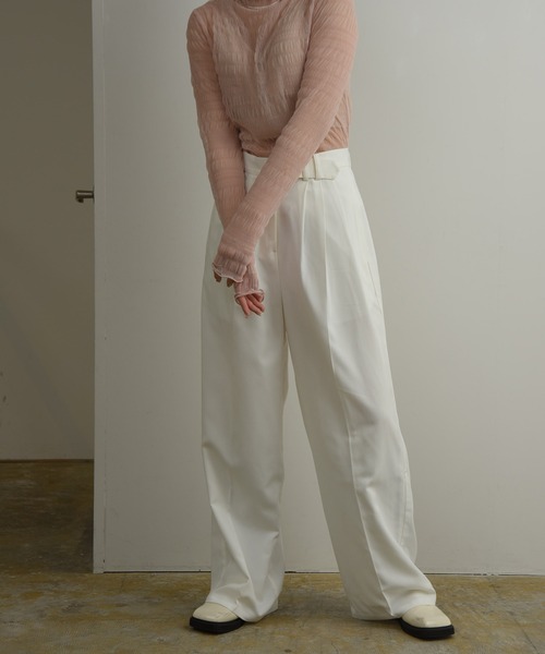 Amiur(エミレ)の「belt design tuck wide pants / ベルトデザインタックワイドパンツ(スラックス・レディース・ブラック/アイボリー/グレー・FREE)」の7枚目の写真
