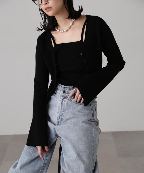 FREE'S MART（フリーズマート）の「キャミレイヤードニットカーディガン（ニット/セーター・レディース・ブルー/ブラック/ホワイト・FREE）」の4枚目の写真