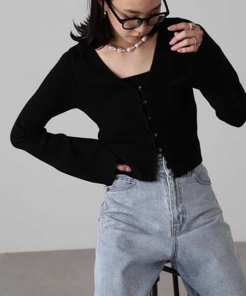 FREE'S MART（フリーズマート）の「キャミレイヤードニットカーディガン（ニット/セーター・レディース・ブルー/ブラック/ホワイト・FREE）」の7枚目の写真