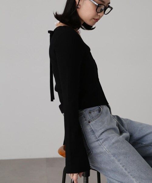 FREE'S MART（フリーズマート）の「キャミレイヤードニットカーディガン（ニット/セーター・レディース・ブルー/ブラック/ホワイト・FREE）」の8枚目の写真