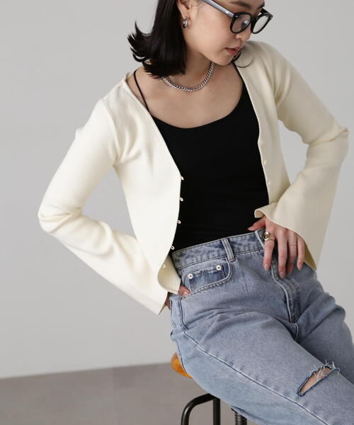 FREE'S MART（フリーズマート）の「キャミレイヤードニットカーディガン（ニット/セーター・レディース・ブルー/ブラック/ホワイト・FREE）」の16枚目の写真