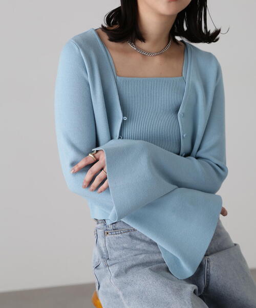 FREE'S MART（フリーズマート）の「キャミレイヤードニットカーディガン（ニット/セーター・レディース・ブルー/ブラック/ホワイト・FREE）」の10枚目の写真