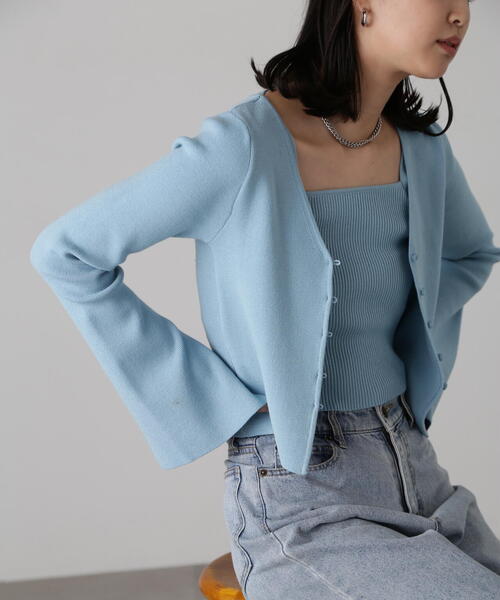 FREE'S MART（フリーズマート）の「キャミレイヤードニットカーディガン（ニット/セーター・レディース・ブルー/ブラック/ホワイト・FREE）」の11枚目の写真
