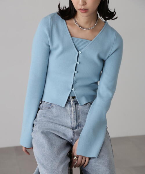 FREE'S MART（フリーズマート）の「キャミレイヤードニットカーディガン（ニット/セーター・レディース・ブルー/ブラック/ホワイト・FREE）」の13枚目の写真