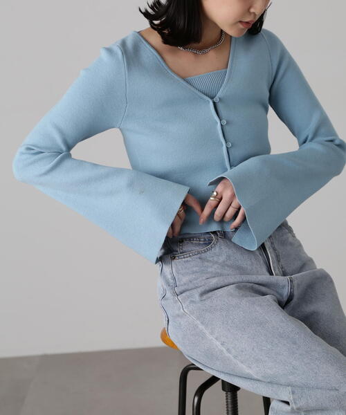 FREE'S MART（フリーズマート）の「キャミレイヤードニットカーディガン（ニット/セーター・レディース・ブルー/ブラック/ホワイト・FREE）」の14枚目の写真