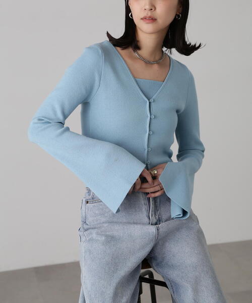 FREE'S MART（フリーズマート）の「キャミレイヤードニットカーディガン（ニット/セーター・レディース・ブルー/ブラック/ホワイト・FREE）」の15枚目の写真