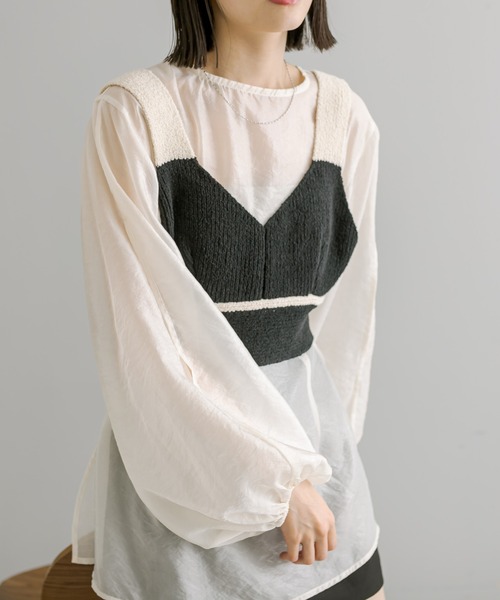 mystic（ミスティック）の「【SET ITEM】ニットキャミセットブラウス（シャツ/ブラウス・レディース・ブラック/アイボリー/グリーン・FREE）」の4枚目の写真