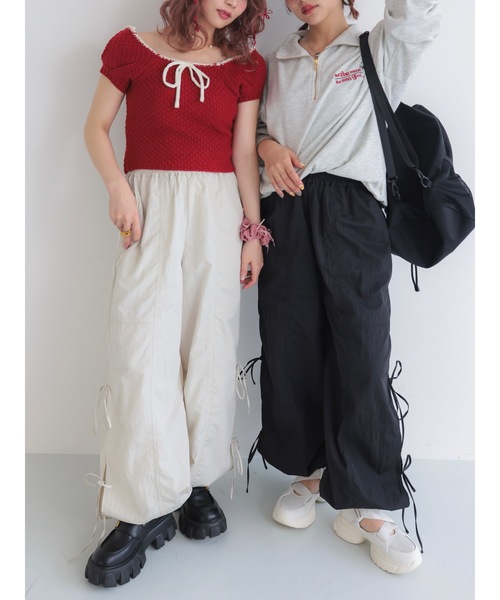 side ribbon pants【低身長~高身長】（カーゴパンツ）｜jumelle
