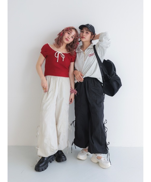 人気新品 side ribbon pants【低身長~高身長】（カーゴパンツ）｜jumelle パンツ