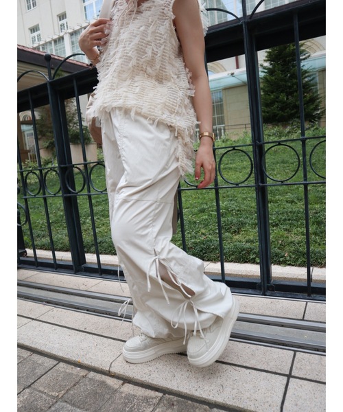 セール】Ribbon Satin Straight Pants /リボンサテンパンツ
