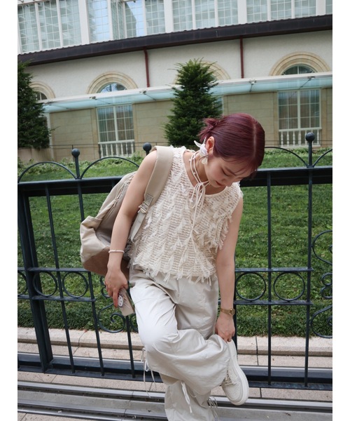 JUMELLE（ジュメロ）の「side ribbon pants【低身長~高身長】（カーゴパンツ・レディース・ブラック/アイボリー・MEDIUM）」の21枚目の写真