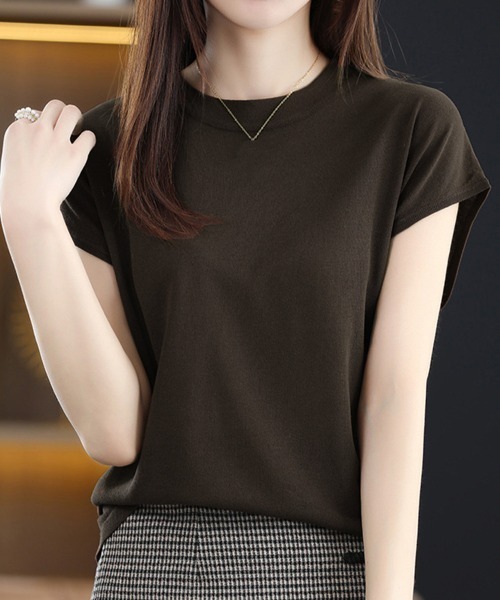 Miniministore(ミニミニストア)の「サマーニット レディース 半袖ニットソー(ニット/セーター・レディース・オレンジ/ベージュ/ブラック/ブラウン・FREE)」の7枚目の写真