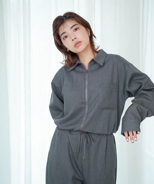 mimi toujours(ミミトゥジュール)の「ワイド ジャンプスーツ mimi toujours×itsPeachi(ワンピース・レディース・ブルーグレー/チャコール・M)」の13枚目の写真