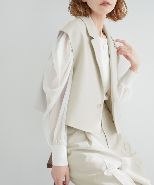 ROPE' PICNIC（ロペピクニック）の「ショート丈ジレ/UVカット・リンクコーデ（ベスト・レディース・サックスブルー/ベージュ系その他2/ネイビー・38）」の7枚目の写真