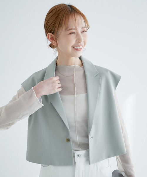 ROPE' PICNIC（ロペピクニック）の「ショート丈ジレ/UVカット・リンクコーデ（ベスト・レディース・サックスブルー/ベージュ系その他2/ネイビー・38）」の10枚目の写真