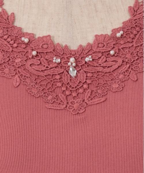 シアーレースタンク シアートップ タンクトップ レース 4色 S-2XL 刺繍 薄手 8237