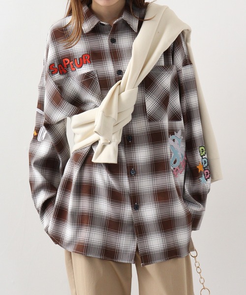 Ombre check wide long sleeve shirt / オンブレチェック 長袖シャツ（シャツ/ブラウス）｜RE730（アールイーセブンサーティー）