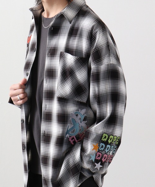 Ombre check wide long sleeve shirt / オンブレチェック 長袖