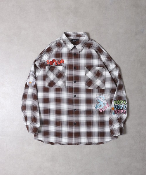 RE730(アールイーセブンサーティー)の「Ombre check wide long sleeve shirt / オンブレチェック 長袖シャツ(シャツ/ブラウス・メンズ・ブラック/ブラウン・M/L)」の6枚目の写真
