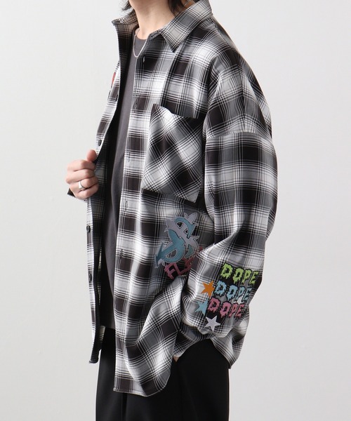 RE730(アールイーセブンサーティー)の「Ombre check wide long sleeve shirt / オンブレチェック 長袖シャツ(シャツ/ブラウス・メンズ・ブラック/ブラウン・M/L)」の14枚目の写真