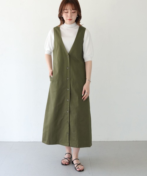 HER CLOSET（ハークローゼット）の「 【HER CLOSET】WEB限定バックリボンチノジャンパースカート WEB LIMITED BACK RIBBON CHINO JUMPER SKIRT（ジャンパースカート・レディース・ベージュ/ブラック/カーキ・M）」の15枚目の写真