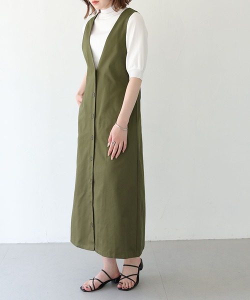 HER CLOSET（ハークローゼット）の「 【HER CLOSET】WEB限定バックリボンチノジャンパースカート WEB LIMITED BACK RIBBON CHINO JUMPER SKIRT（ジャンパースカート・レディース・ベージュ/ブラック/カーキ・M）」の16枚目の写真