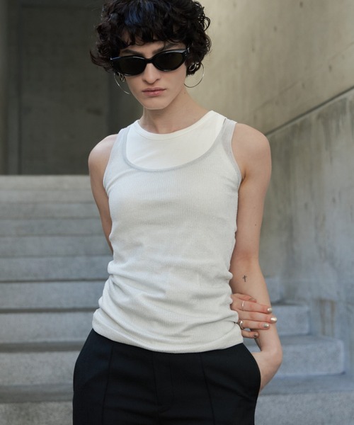 JOSE MOON(ジョゼムーン)の「LAME SHEER KNIT TANKTOP/ラメシアーニットタンクトップ(Tシャツ/カットソー・レディース・ブラック/グレー/ホワイト・FREE)」の2枚目の写真