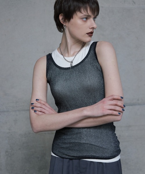 JOSE MOON(ジョゼムーン)の「LAME SHEER KNIT TANKTOP/ラメシアーニットタンクトップ(Tシャツ/カットソー・レディース・ブラック/グレー/ホワイト・FREE)」の3枚目の写真