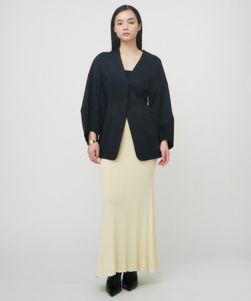 THINGS THAT MATTER(シングス ザット マター)の「SCUBA JERSEY COLLARLESS JACKET / スキューバジャージカラーレスジャケット(ノーカラージャケット・レディース・ブラック・FREE)」の4枚目の写真