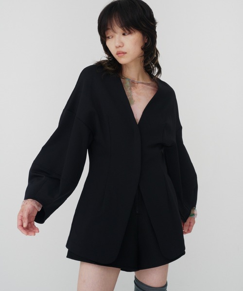 セール】SCUBA JERSEY COLLARLESS JACKET / スキューバジャージカラー