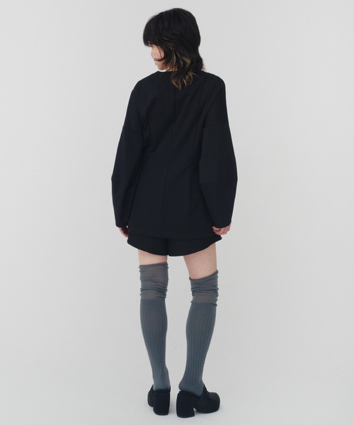 THINGS THAT MATTER(シングス ザット マター)の「SCUBA JERSEY COLLARLESS JACKET / スキューバジャージカラーレスジャケット(ノーカラージャケット・レディース・ブラック・FREE)」の9枚目の写真