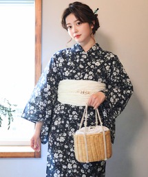 【1人で着られる浴衣4点セット】浴衣・兵児帯・腰紐2本《夏麗し浴衣》