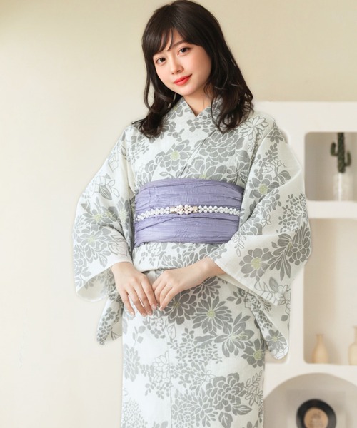 【クリーニング済み】浴衣と帯の2点セット bonheur saisons（ボヌールセゾン） 浴衣 セット レディース 大人