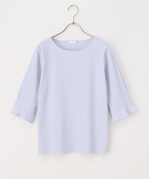 Honeys(ハニーズ)の「袖口パール付きトップス(Tシャツ/カットソー・レディース・アイボリー/ブラック/サックスブルー/ラベンダー・S/M/L/LL)」の16枚目の写真