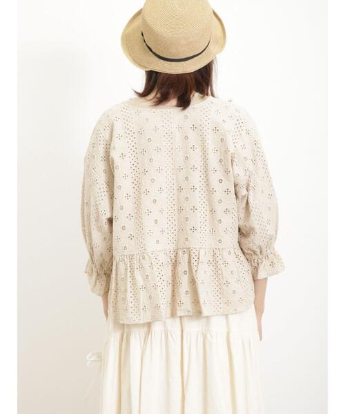 Samansa Mos2（サマンサ モスモス）の「オーバーレース裾フリルショートジャケット（ノーカラージャケット・レディース・キナリ/ブラウン/オフホワイト・F）」の6枚目の写真