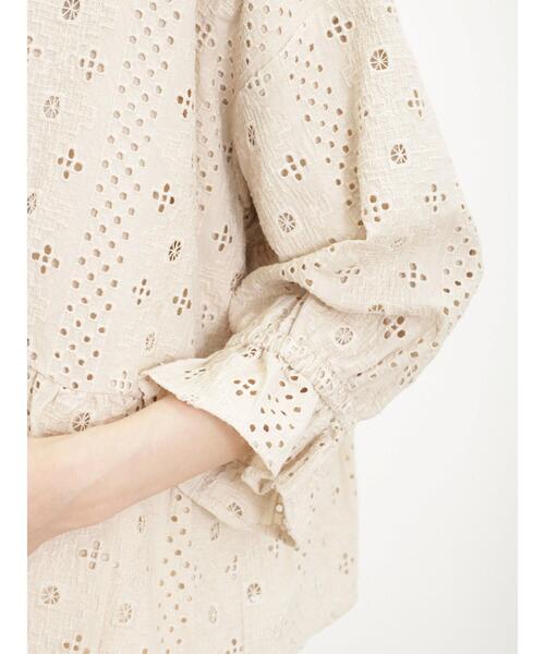 Samansa Mos2（サマンサ モスモス）の「オーバーレース裾フリルショートジャケット（ノーカラージャケット・レディース・キナリ/ブラウン/オフホワイト・F）」の9枚目の写真