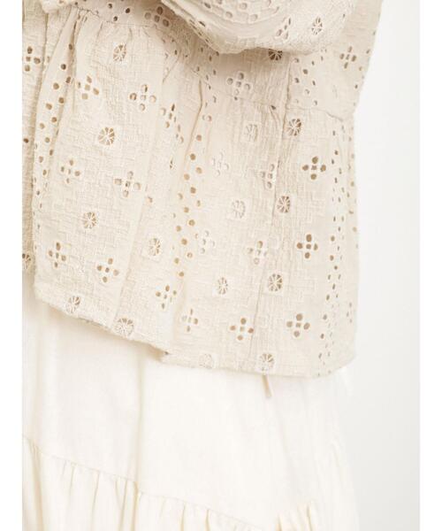 Samansa Mos2（サマンサ モスモス）の「オーバーレース裾フリルショートジャケット（ノーカラージャケット・レディース・キナリ/ブラウン/オフホワイト・F）」の10枚目の写真