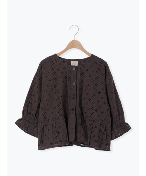 Samansa Mos2（サマンサ モスモス）の「オーバーレース裾フリルショートジャケット（ノーカラージャケット・レディース・キナリ/ブラウン/オフホワイト・F）」の13枚目の写真