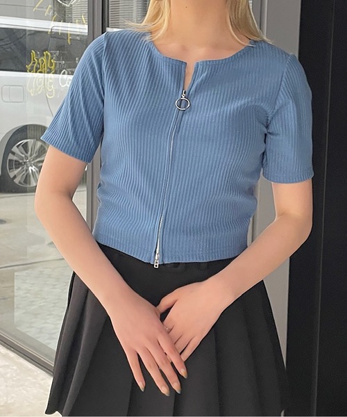 one way（ワンウェイ）の「ノーカラーWジップトップス（Tシャツ