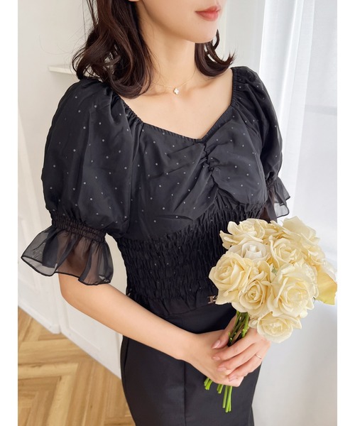 MIIA（ミーア）の「パフスリーブブラウス（シャツ/ブラウス・レディース・チェック/ピンク/オフホワイト/ドット・FREE）」の3枚目の写真