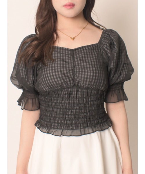 MIIA（ミーア）の「パフスリーブブラウス（シャツ/ブラウス・レディース・チェック/ピンク/オフホワイト/ドット・FREE）」の5枚目の写真