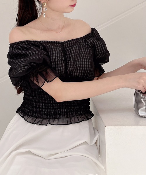 MIIA（ミーア）の「パフスリーブブラウス（シャツ/ブラウス・レディース・チェック/ピンク/オフホワイト/ドット・FREE）」の12枚目の写真