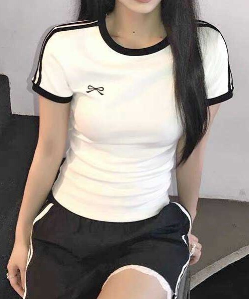 Vipoa(ヴィポア)の「line accent ribbon tee(Tシャツ/カットソー・レディース・ホワイト・FREE)」の3枚目の写真