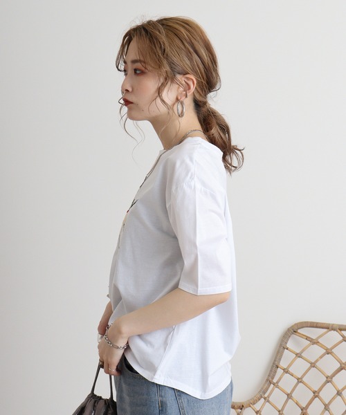 tシャツ BRODIAEA シルケットコットン加工　刺繍Tシャツ レディース tシャツ BRODIAEA シルケットコットン加工 刺繍Tシャツ