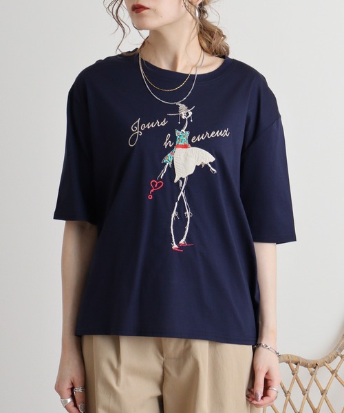 tシャツ BRODIAEA シルケットコットン加工　刺繍Tシャツ レディース セール】BRODIAEA シルケットコットン加工 刺繍Tシャツ（Tシャツ