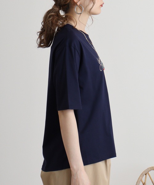 tシャツ BRODIAEA シルケットコットン加工　刺繍Tシャツ レディース tシャツ BRODIAEA シルケットコットン加工 刺繍Tシャツ