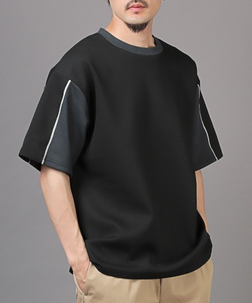 LUXSTYLE(ラグスタイル)の「袖切り替え半袖Tシャツ(Tシャツ/カットソー・メンズ・ブラック/グレイッシュベージュ/ホワイト・M/L)」の2枚目の写真