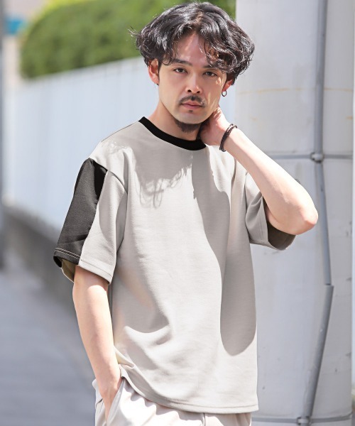 LUXSTYLE(ラグスタイル)の「袖切り替え半袖Tシャツ(Tシャツ/カットソー・メンズ・ブラック/グレイッシュベージュ/ホワイト・M/L)」の12枚目の写真